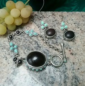 Vintage Style Breclat &Earnings silver real stones